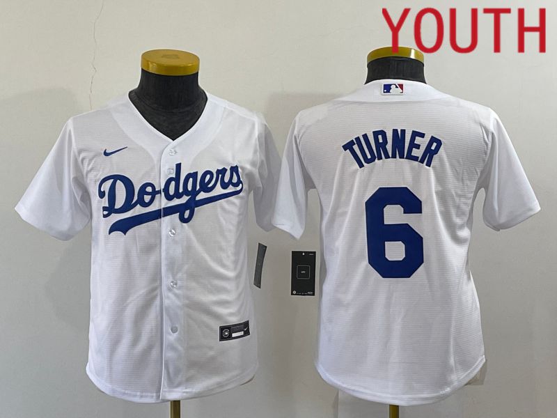 Youth Los Angeles Dodgers #6 Turner White Game Nike 2022 MLB Jersey->youth mlb jersey->Youth Jersey